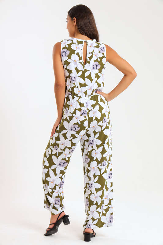 Ladies Summer Floral Printed Sleeveless Jumpsuit