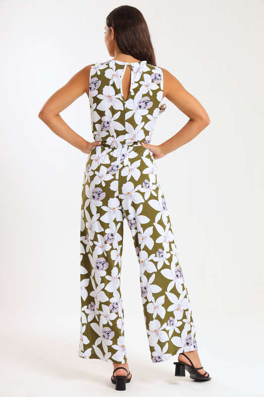 Ladies Summer Floral Printed Sleeveless Jumpsuit