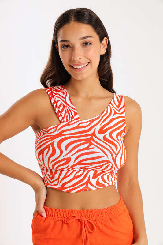 Ladies One Shoulder Swirl Summer Crop Top