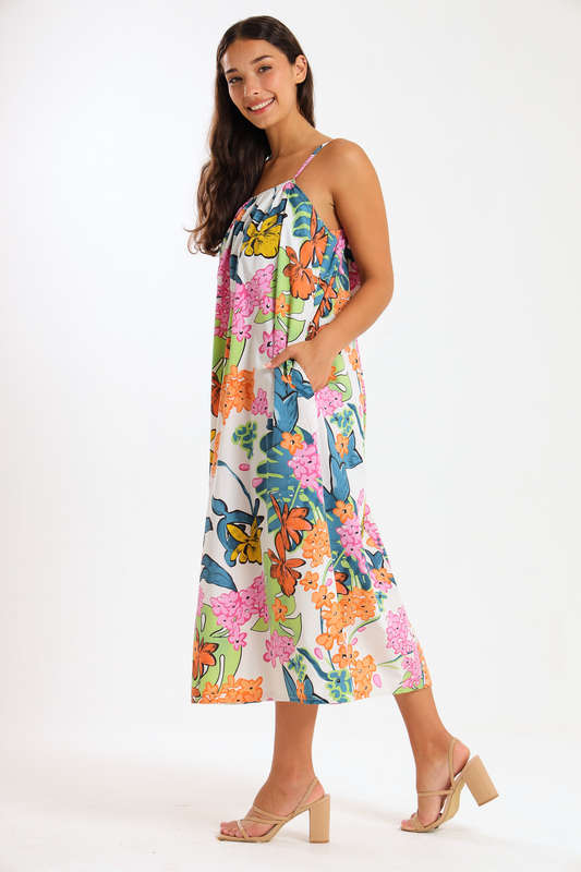 Lexie Floral Printed Midaxi Sleeveless Dress With Pockets