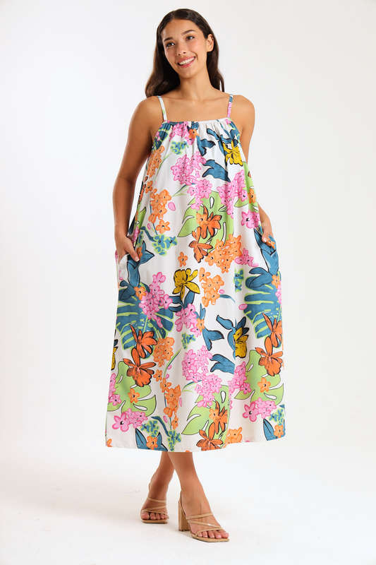 Lexie Floral Printed Midaxi Sleeveless Dress With Pockets