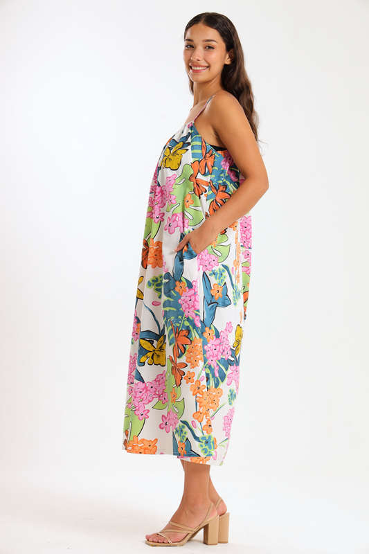 Lexie Floral Printed Midaxi Sleeveless Dress With Pockets