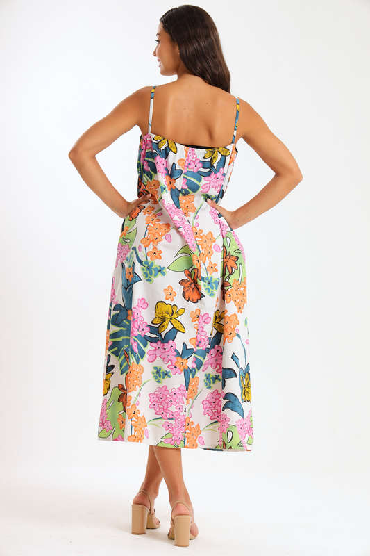 Lexie Floral Printed Midaxi Sleeveless Dress With Pockets