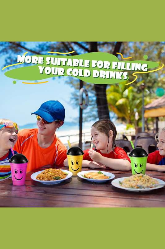 Senza® 4 Pack Face Sipper Party Cups with Lids and Straws for Kids 350 ml