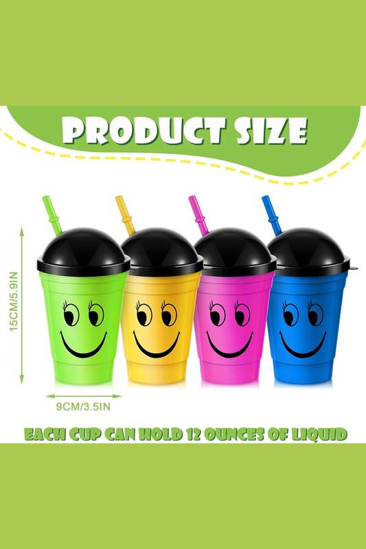 Senza® 4 Pack Face Sipper Party Cups with Lids and Straws for Kids 350 ml