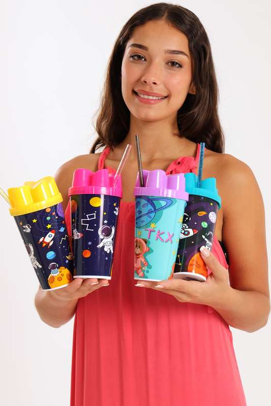 Senza® 4 Pack Space Sipper Party Cups with Lids and Straws for Kids 350 ml