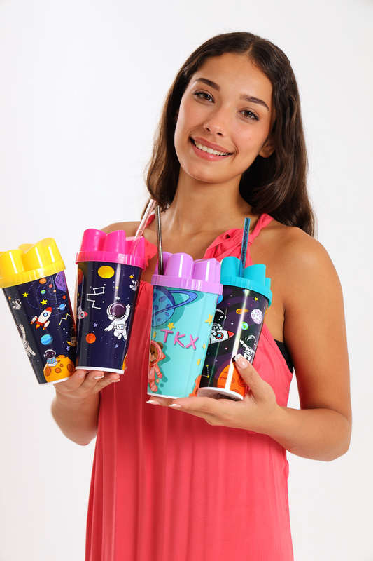 Senza® 4 Pack Space Sipper Party Cups with Lids and Straws for Kids 350 ml