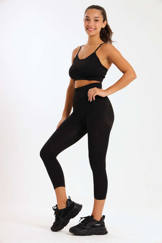 Senza® Matching 2 Piece Running High Impact Gym Set With Matching Leggings &amp; Yoga Crop Top Bra