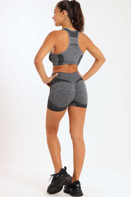 Senza® Matching 2 Piece Running High Impact Gym Set With Matching Shorts &amp; Yoga Crop Top Bra