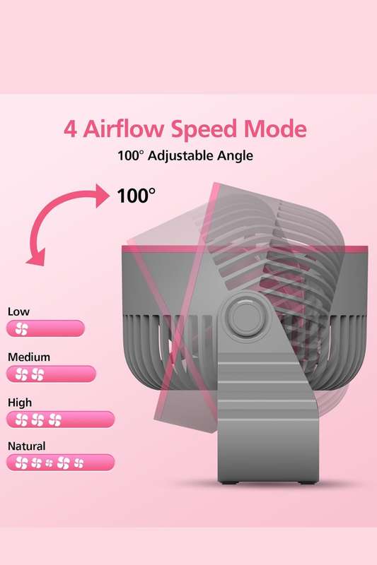 XO MF86 Rechargeable Silent Desktop or Wall Mounted Fan With 4 Speed Adjustment Pink 3600mAh