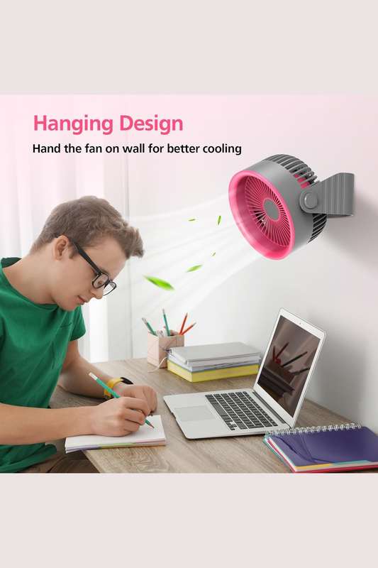 XO MF86 Rechargeable Silent Desktop or Wall Mounted Fan With 4 Speed Adjustment Pink 3600mAh