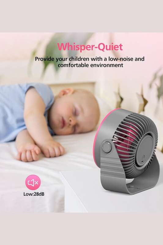 XO MF86 Rechargeable Silent Desktop or Wall Mounted Fan With 4 Speed Adjustment Pink 3600mAh