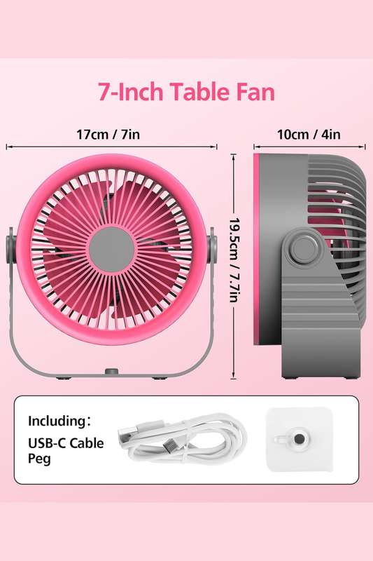 XO MF86 Rechargeable Silent Desktop or Wall Mounted Fan With 4 Speed Adjustment Pink 3600mAh