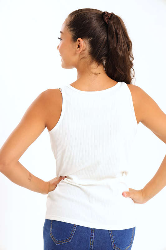 Ladies Branded Versatile Sleeveless Ribbed Button Tank Top Vest