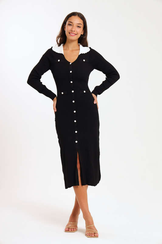 Ladies Classic Button Down Jersey Midi Dress
