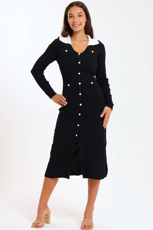 Ladies Classic Button Down Jersey Midi Dress