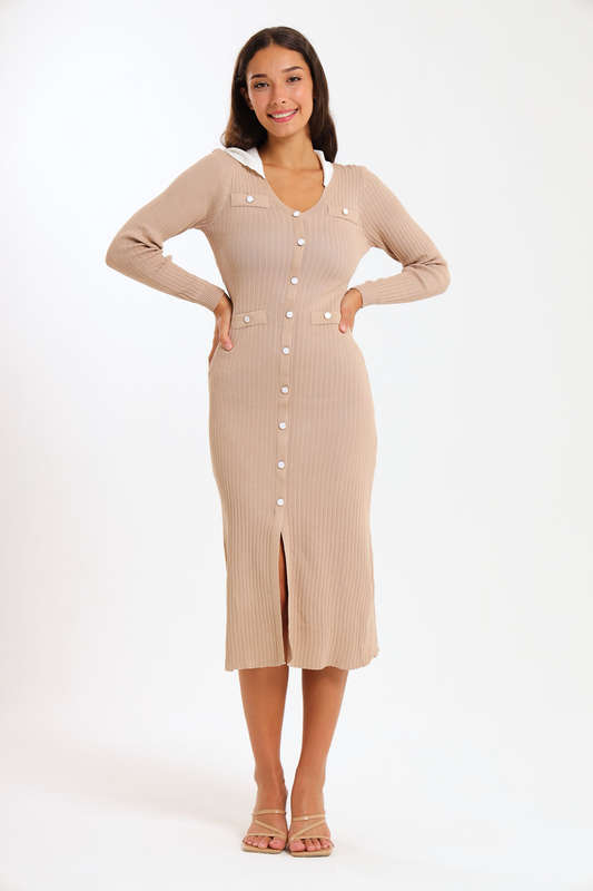 Ladies Classic Button Down Jersey Midi Dress