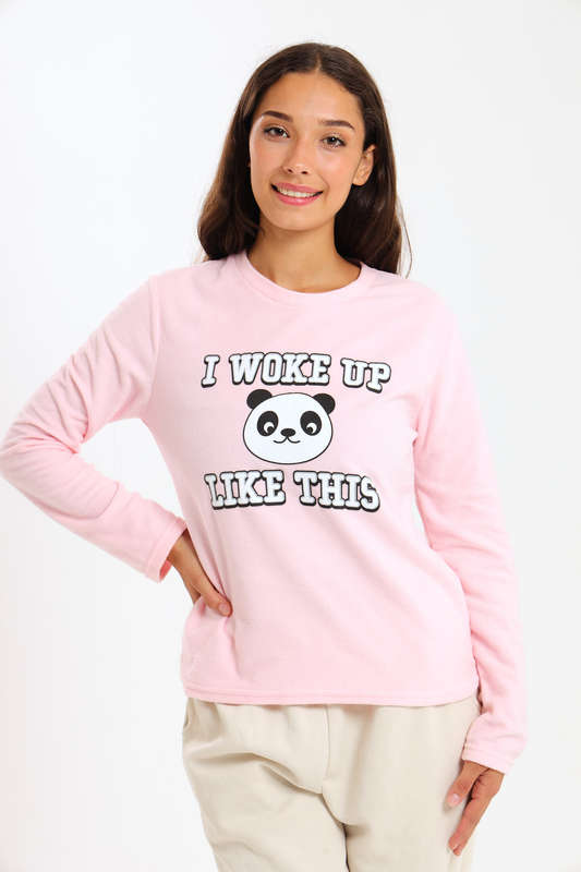 Ladies Long Sleeve Fleece Line Pyjama Tops