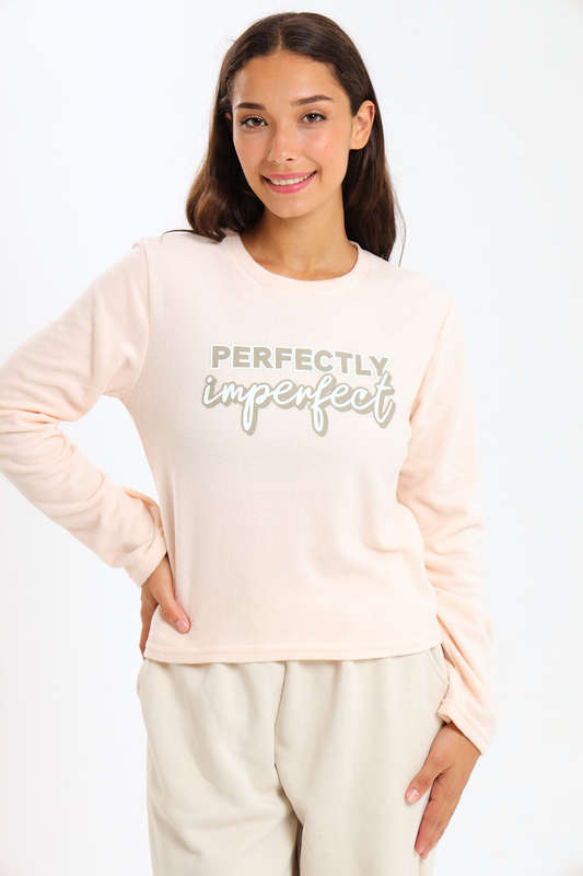 Ladies Long Sleeve Fleece Line Pyjama Tops