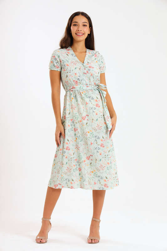 Annalee Short Sleeve Pleated Midaxi Dress