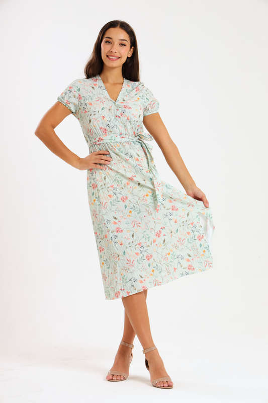 Annalee Short Sleeve Pleated Midaxi Dress