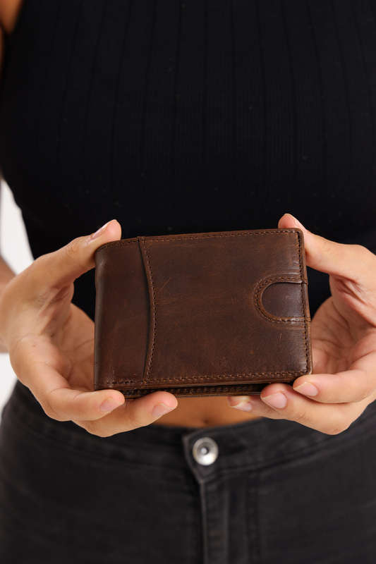 Camel Mountain Bi-Fold Geniun Leather Multiple Slot Card Wallet With Coin Pocket
