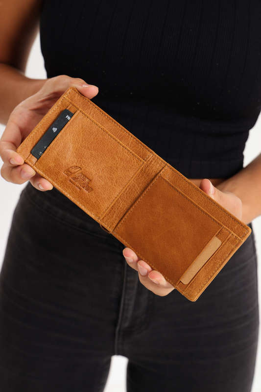 Camel Mountain Bi-Fold Geniun Leather Multiple Slot Card Wallet With Coin Pocket
