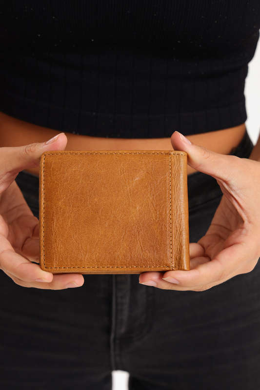 Camel Mountain Bi-Fold Geniun Leather Multiple Slot Card Wallet With Coin Pocket