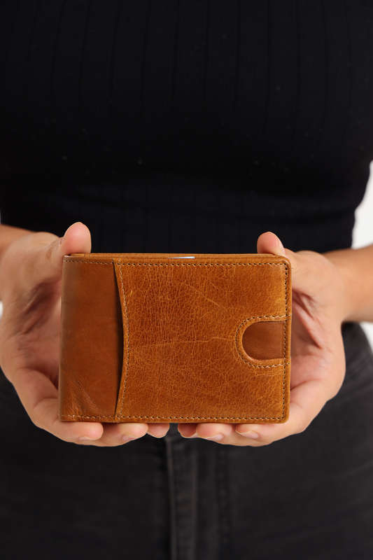 Camel Mountain Bi-Fold Geniun Leather Multiple Slot Card Wallet With Coin Pocket