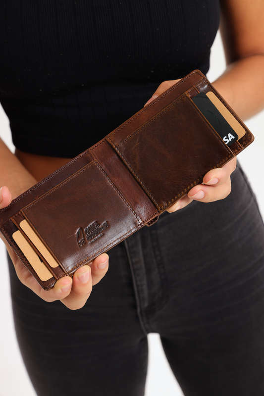 Camel Mountain Bi-Fold Geniun Leather Multiple Slot Card Wallet With Coin Pocket