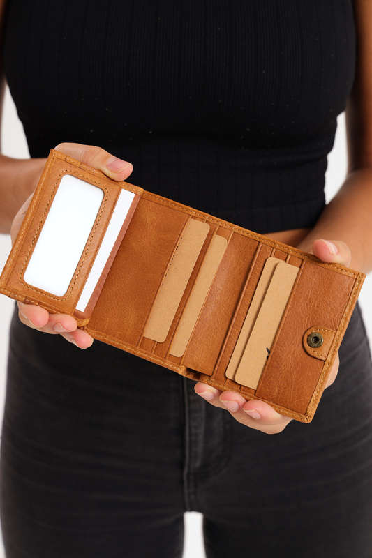 Camel Mountain Tri-Fold Geniun Leather Multiple Slot Card Wallet With Coin Pocket