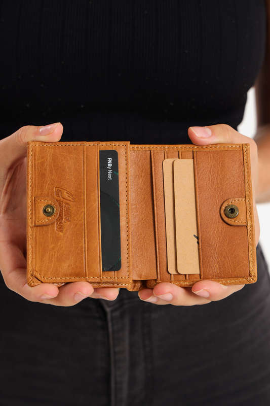 Camel Mountain Tri-Fold Geniun Leather Multiple Slot Card Wallet With Coin Pocket