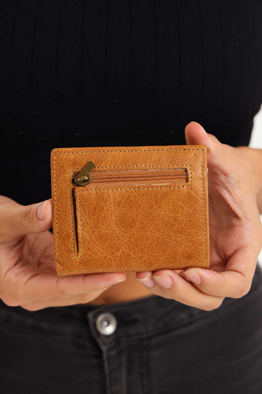 Camel Mountain Tri-Fold Geniun Leather Multiple Slot Card Wallet With Coin Pocket