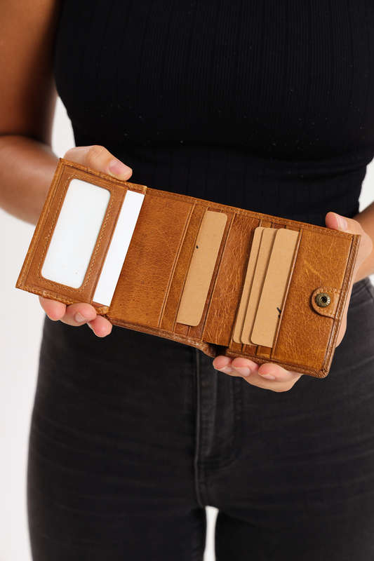 Camel Mountain Tri-Fold Geniun Leather Multiple Slot Card Wallet With Coin Pocket