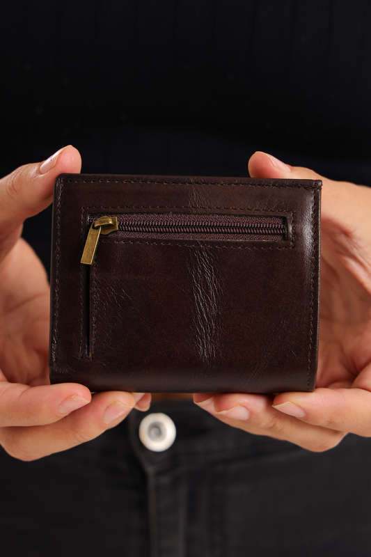 Camel Mountain Tri-Fold Geniun Leather Multiple Slot Card Wallet With Coin Pocket