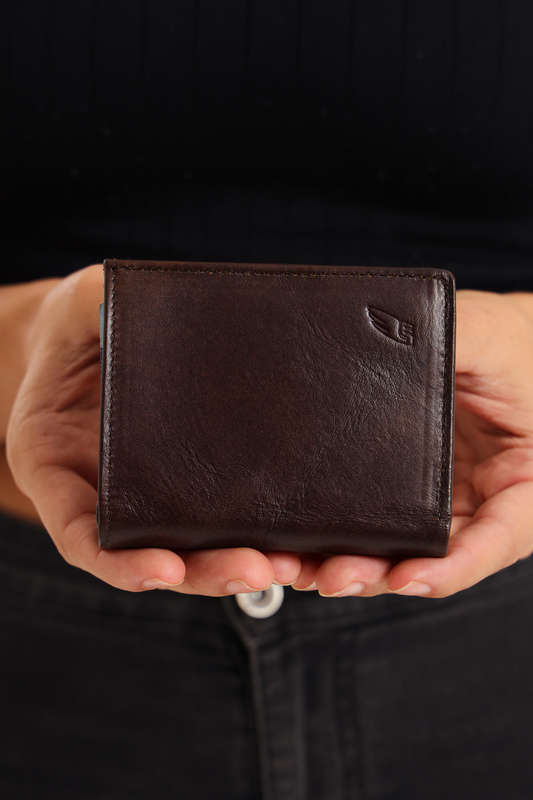Camel Mountain Tri-Fold Geniun Leather Multiple Slot Card Wallet With Coin Pocket