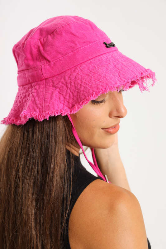 Denim Drawstring Frayed Bucket Hat For Men or Ladies