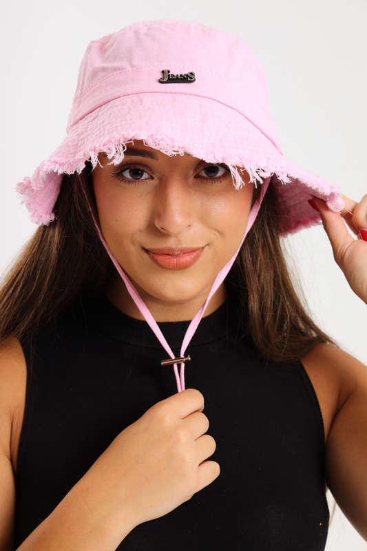 Denim Drawstring Frayed Bucket Hat For Men or Ladies