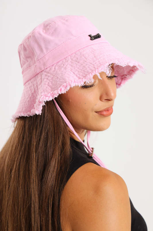 Denim Drawstring Frayed Bucket Hat For Men or Ladies