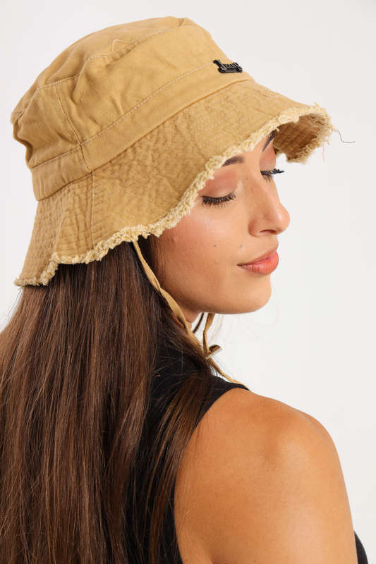 Denim Drawstring Frayed Bucket Hat For Men or Ladies