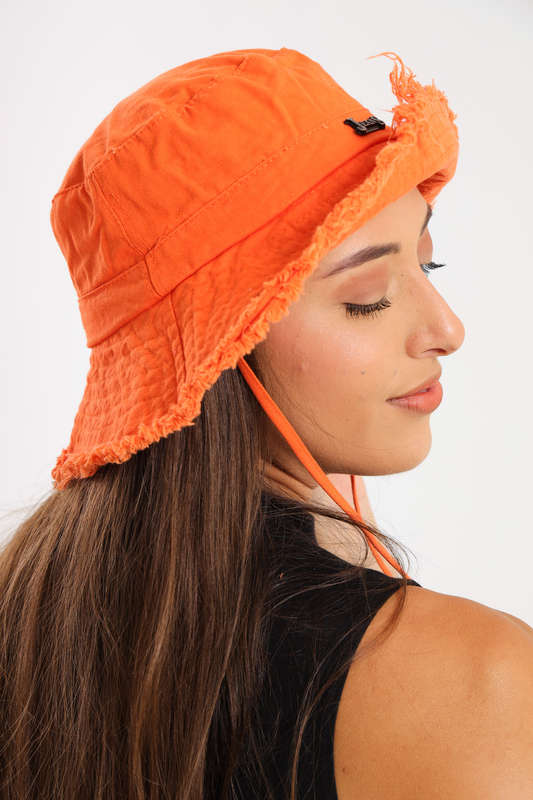 Denim Drawstring Frayed Bucket Hat For Men or Ladies