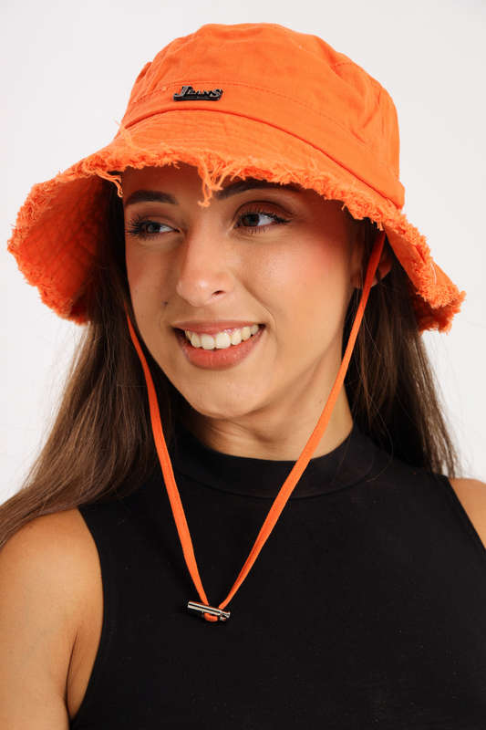 Denim Drawstring Frayed Bucket Hat For Men or Ladies