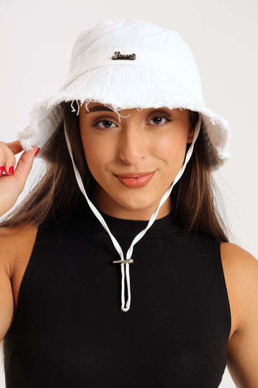 Denim Drawstring Frayed Bucket Hat For Men or Ladies