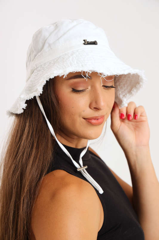 Denim Drawstring Frayed Bucket Hat For Men or Ladies