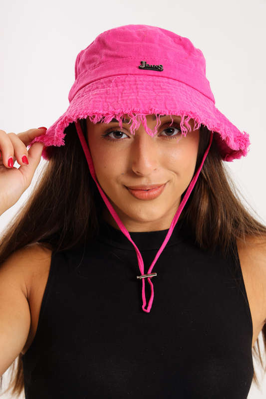 Denim Drawstring Frayed Bucket Hat For Men or Ladies