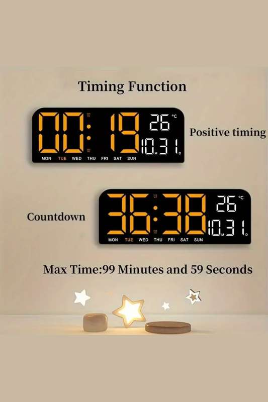 Digital Wall Temperature, Week, And Dates Display LED Alarm Clock