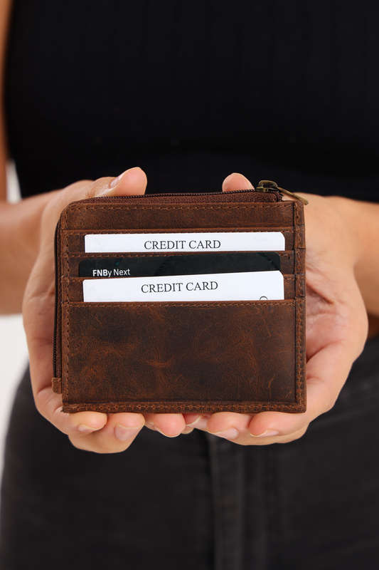 Geniun Leather Multiple Card Wallet With Zipper For Change &amp; Notes