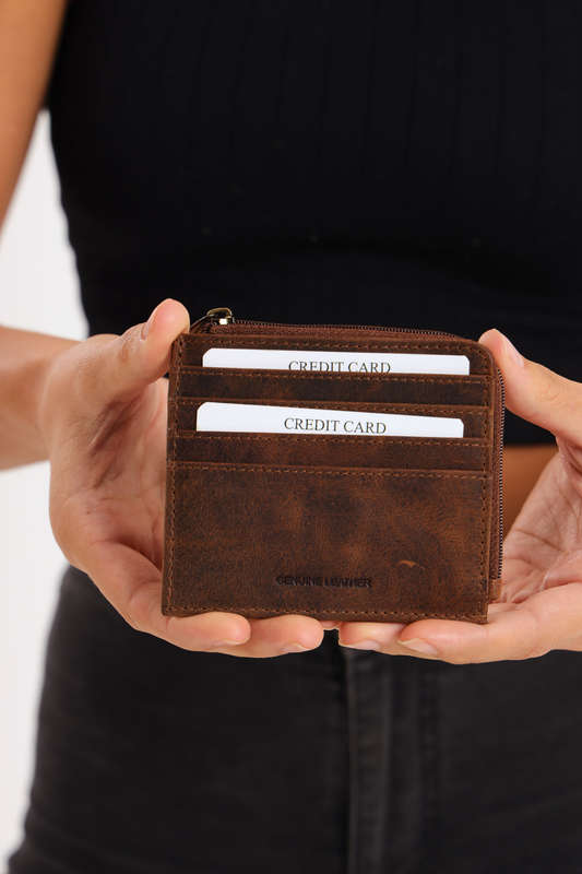 Geniun Leather Multiple Card Wallet With Zipper For Change &amp; Notes