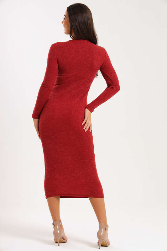 Ladies Italian Ribbed Long Sleeve Bodycon Midaxi Dress