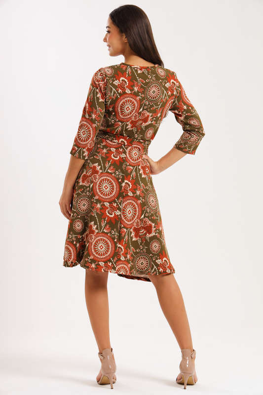 Ladies Printed Belted Midi Dress